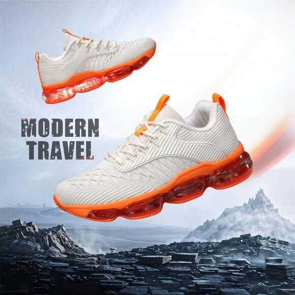 Women Beige Orange Air Cushion Running Shoes Fashion Tennis Sneakers Gym Fitness - Picture 6 of 7